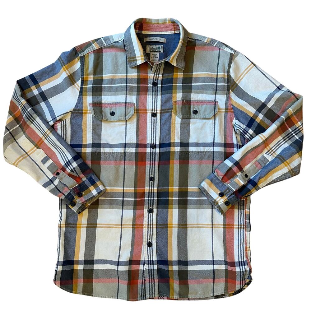 L.L.Bean Men’s Plaid Long Sleeve 100% Cotton Button Front Shirt Size Medium